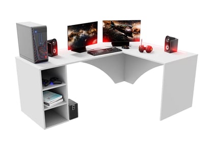 Gaming íróasztal Alin 135 cm állítható magasságú LED szalaggal - FEHÉR / fekete