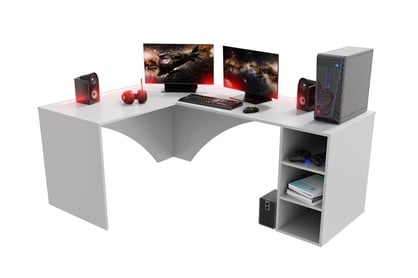 Gaming íróasztal bal sarok Kerbi 135 cm LED szalaggal - FEHÉR