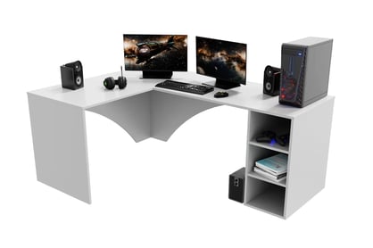 Gaming íróasztal bal sarok Kerbi 135 cm - FEHÉR