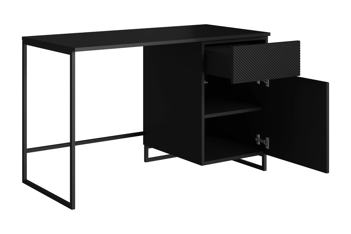 Birou Asha 120 cm cu sertar - negru mat / negru ardezie birou de scris Asha 120 cm cu sertar - negru mat / negru stelaz