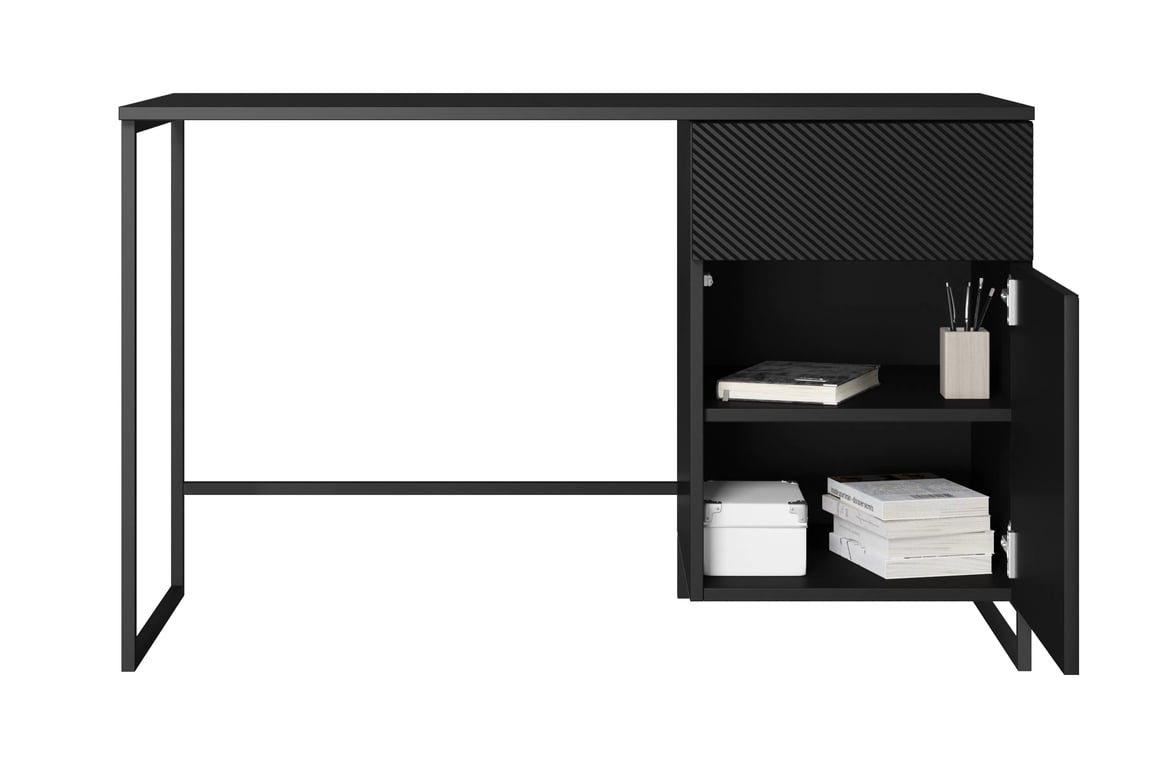 Birou Asha 120 cm cu sertar - negru mat / negru ardezie birou de scris Asha 120 cm cu sertar - negru mat / negru stelaz