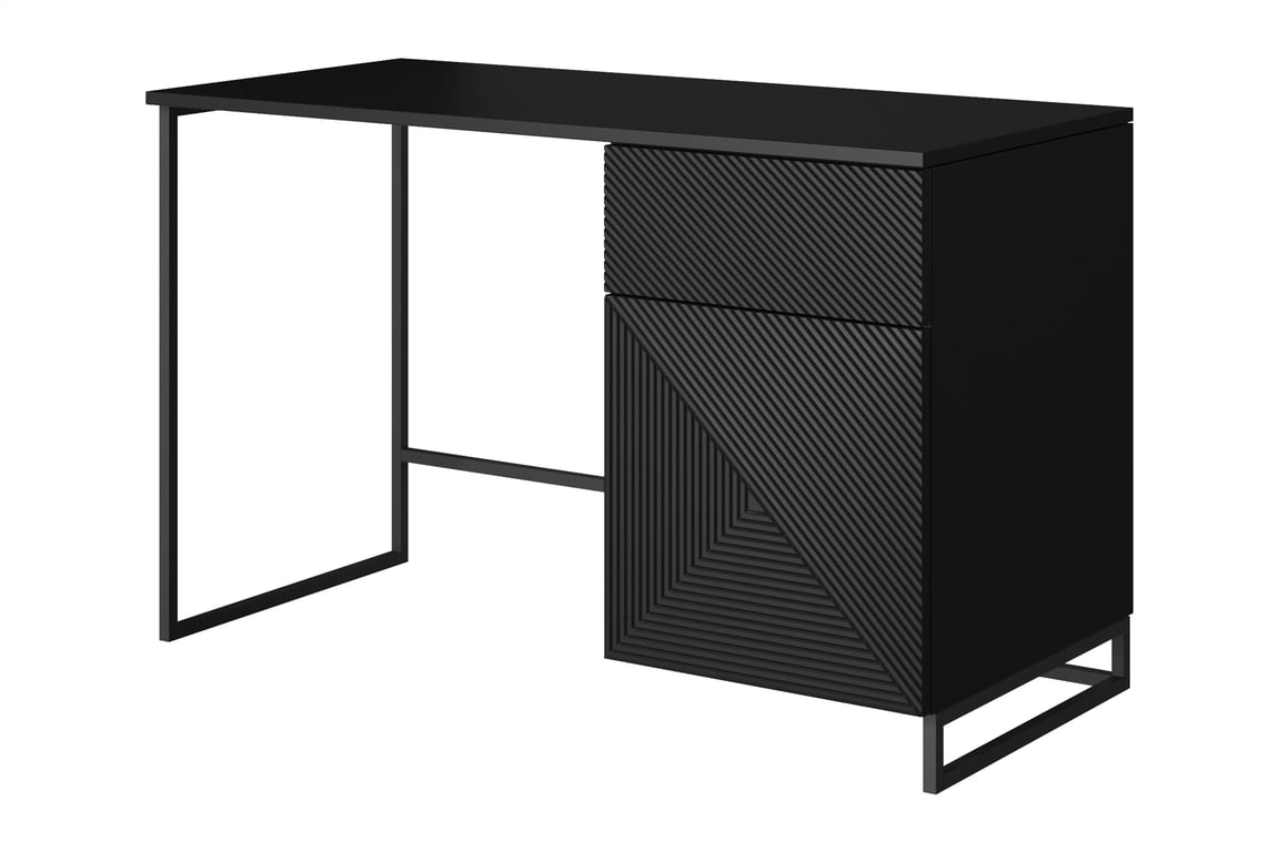 Birou Asha 120 cm cu sertar - negru mat / negru ardezie birou de scris Asha 120 cm cu sertar - negru mat / negru stelaz