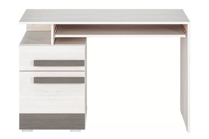 Birou Tonemo 11 cu sertar 119 cm - pin de zăpadă / new grey birou de scris mlodziezowe Blanco 11 cu sertar i polka na klawiature 119 cm - pin sniezna / new grey