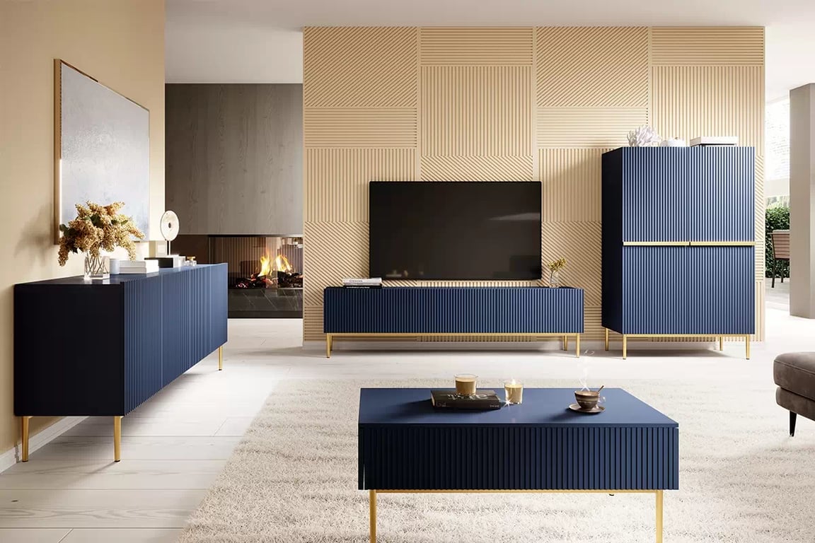 Nicole 200 cm komód - sötétkék MDF / arany lábak Nicole 200 cm komód - sötétkék MDF / arany lábak - elrendezés 2