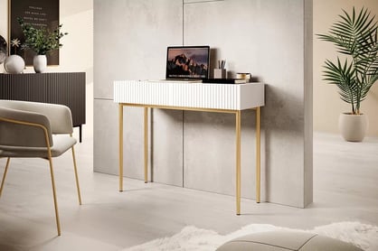 Nicole íróasztal - matt fehér/ arany lábak Psací stůl