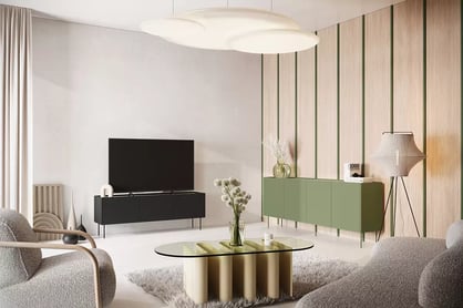 Comodă solidă cu patru sertare ascunse Desin 220 4U4S - olive / Stejar nagano Comodă cu sertare cu patru sertare ascunse Desin 220 4U4S - Oliva / stejar nagano - aranjament