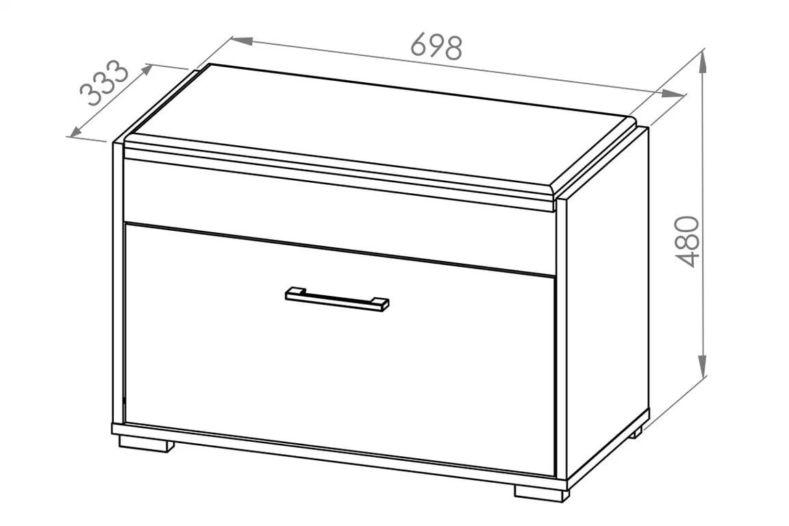 Botník Migoz 70 cm s otevíracím sedákem - dub sonoma světlý Skříňka na boty z uchylnymi drzwiami i podnoszonym tapicerowanym sedadlem Caro 03 - Světlá sonoma- Rozměry
