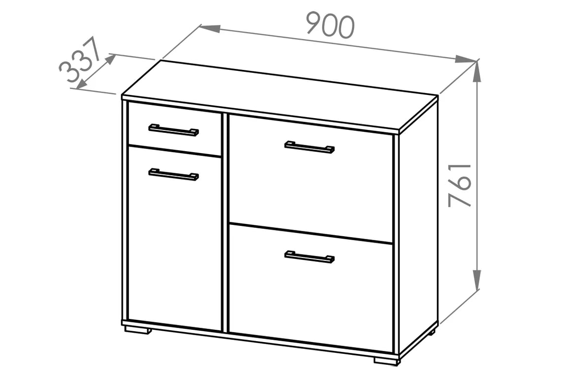 Skříňka na boty Migoz 90 cm třídveřová se zásuvkou - dub sonoma světlý Skříňka na boty třídveřová z szuflada Caro 08 - Světlá sonoma- Rozměry