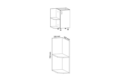Corp de bază bucătărie Aspen D25PZ de capăt – alb Regal inferior koncowy Aspen D25PZ stânga - Dimensiuni 