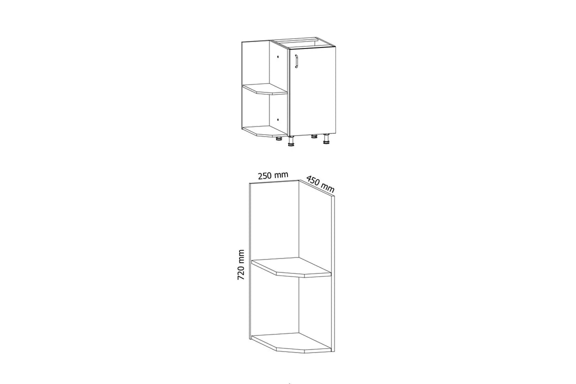 Corp de bază bucătărie Aspen D25PZ de capăt – alb Regal inferior koncowy Aspen D25PZ stânga - Dimensiuni 