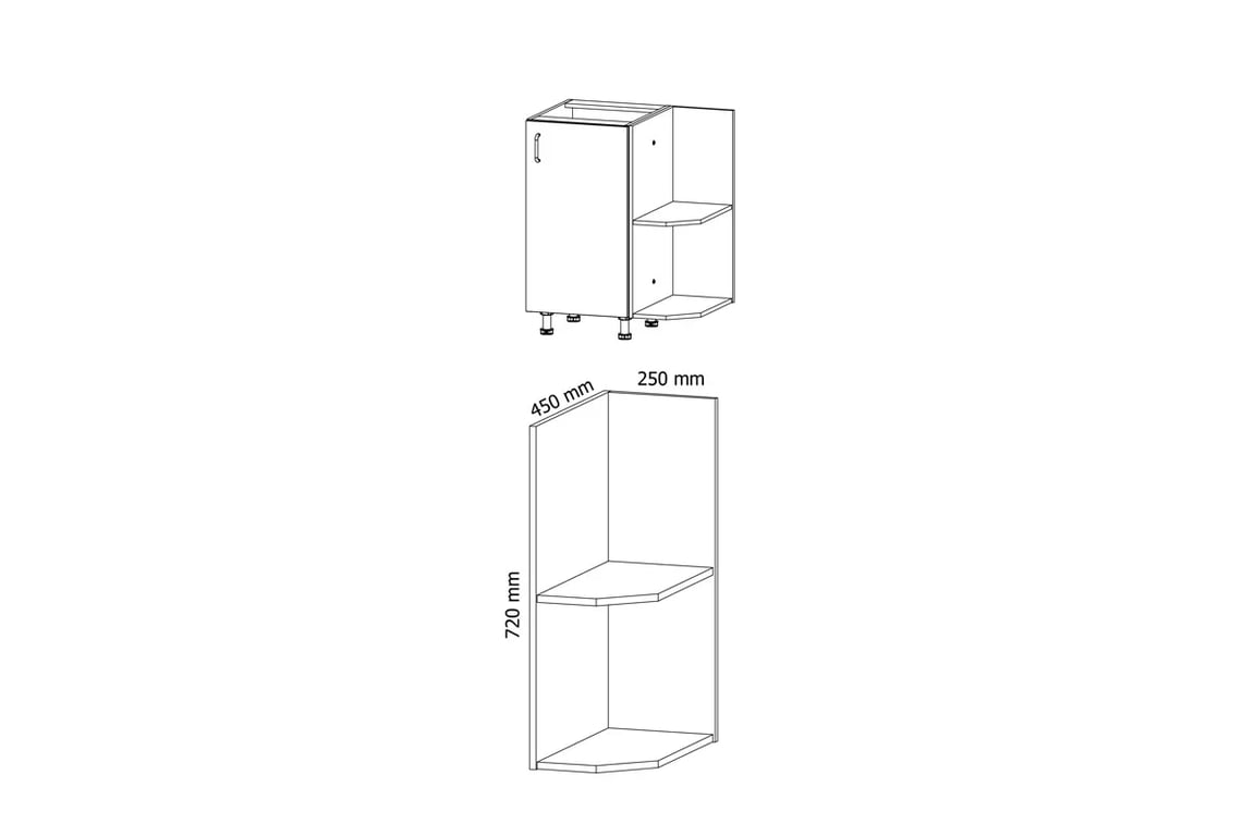 Corp de bază bucătărie Aspen D25PZ de capăt – alb Regal inferior koncowy Aspen D25PZ dreaptă - Dimensiuni 