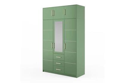 Dulap cu 3 uși și oglindă Bali 147 cm - verde sticlă