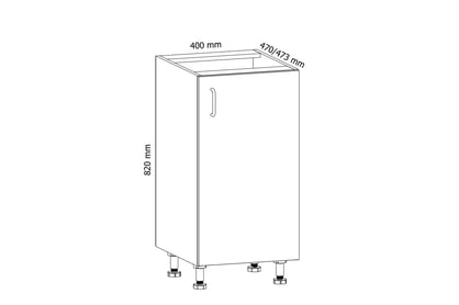 Dulap de bucătărie de bază Aspen D40 cu o ușă – gri lucios Szafka Bucătărie partea inferioară ușă simplă Aspen D40 - Dimensiuni 