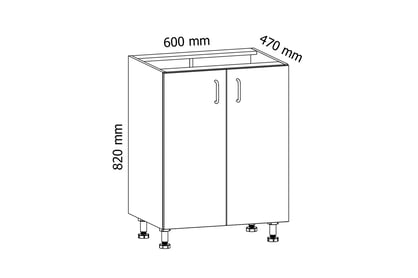 Dulap de bucătărie de bază Aspen D60 cu două uși – gri lucios Szafka Bucătărie partea inferioară cu două uși Aspen D60 - Dimensiuni