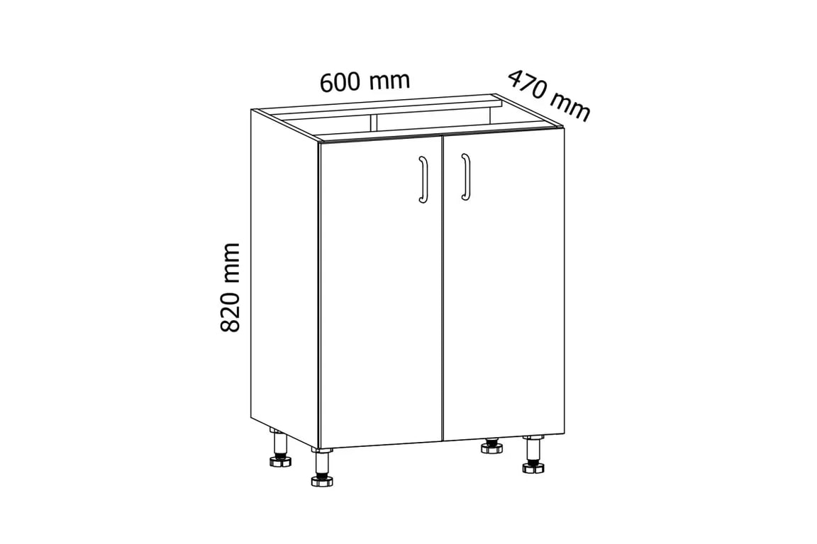 Dulap de bucătărie de bază Aspen D60 cu două uși – gri lucios Szafka Bucătărie partea inferioară cu două uși Aspen D60 - Dimensiuni
