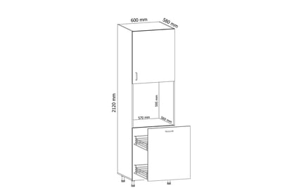 Coloană bucătărie Aspen D60P pentru cuptor încorporabil cu coș cargo – alb lucios rafturi kuchenny pod zabudowe piekarnika cu coș cargo Aspen D60P - Dimensiuni