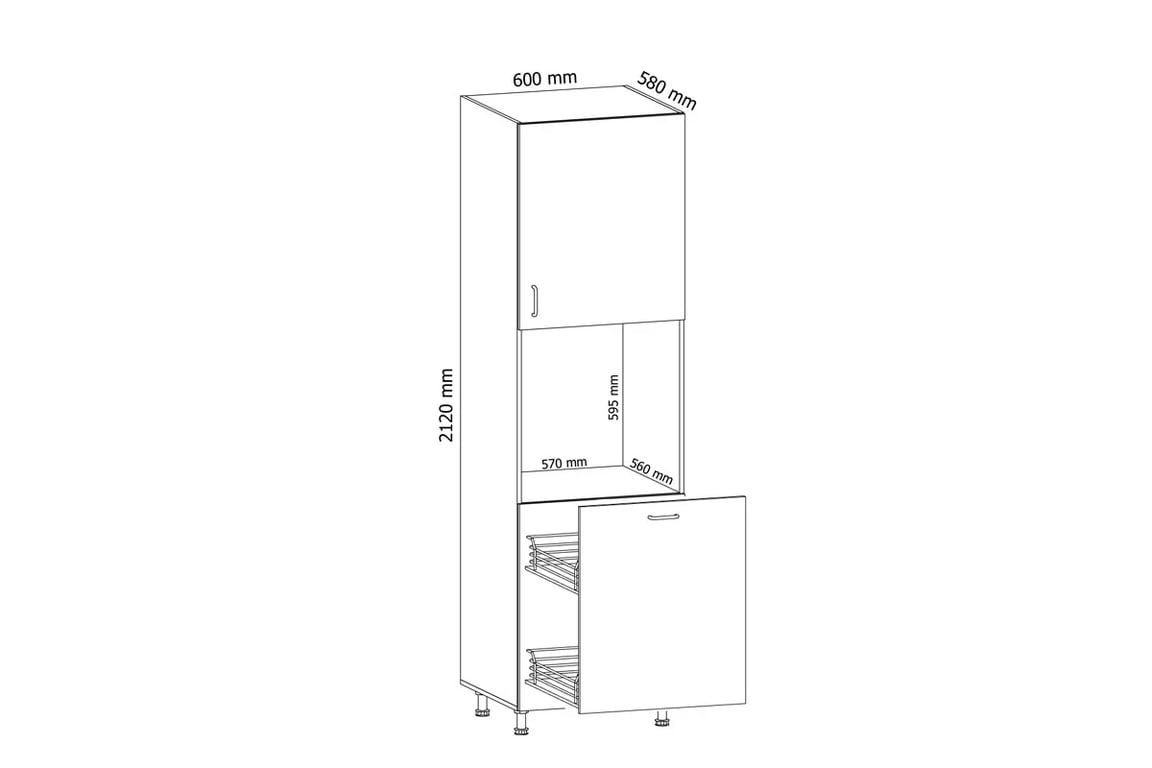 Coloană de bucătărie Aspen D60P pentru cuptor cu coș cargo – gri lucios rafturi kuchenny pod zabudowe piekarnika cu coș cargo Aspen D60P - Dimensiuni