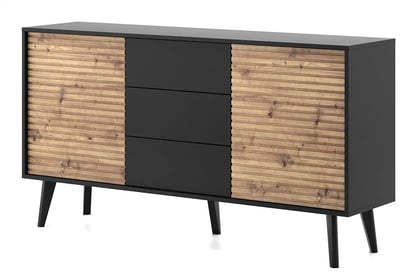 Komoda dvojdverová so zásuvkami Elemoz 154 cm - čierny / Dub artisan