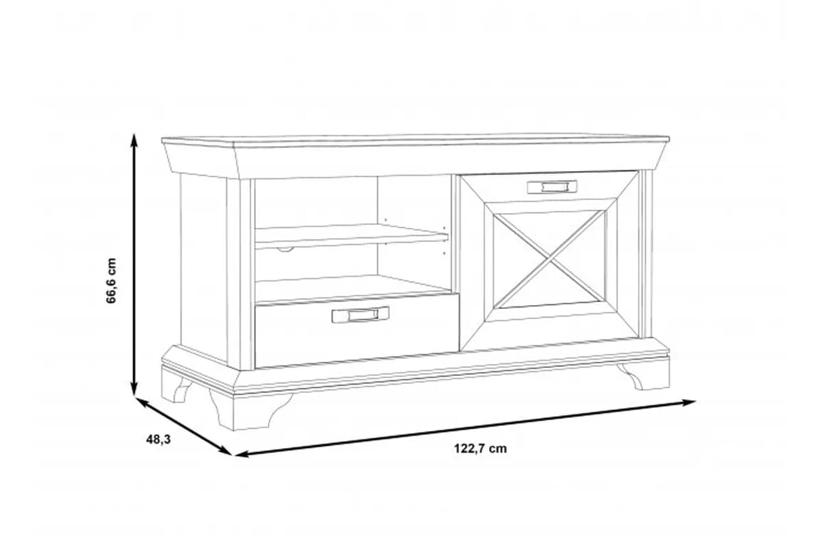 Stolík pod TV Kashmir 120 cm - biela pinia TV skrinka Kashmir mini z policami i szuflada - pinia Biela 