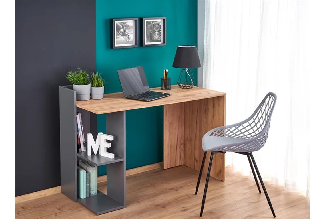 Birou Fino modern cu rafturi 122 cm - stejar wotan / antracit Psací stůl pro dítě