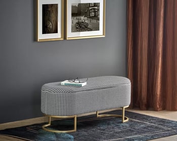 Bancă tapițată Harmony 105 cm cu spațiu de depozitare - pepită alb-negru / cadru auriu harmony lawka cu funcția pojemnika, negru / Alb / Žlutý
