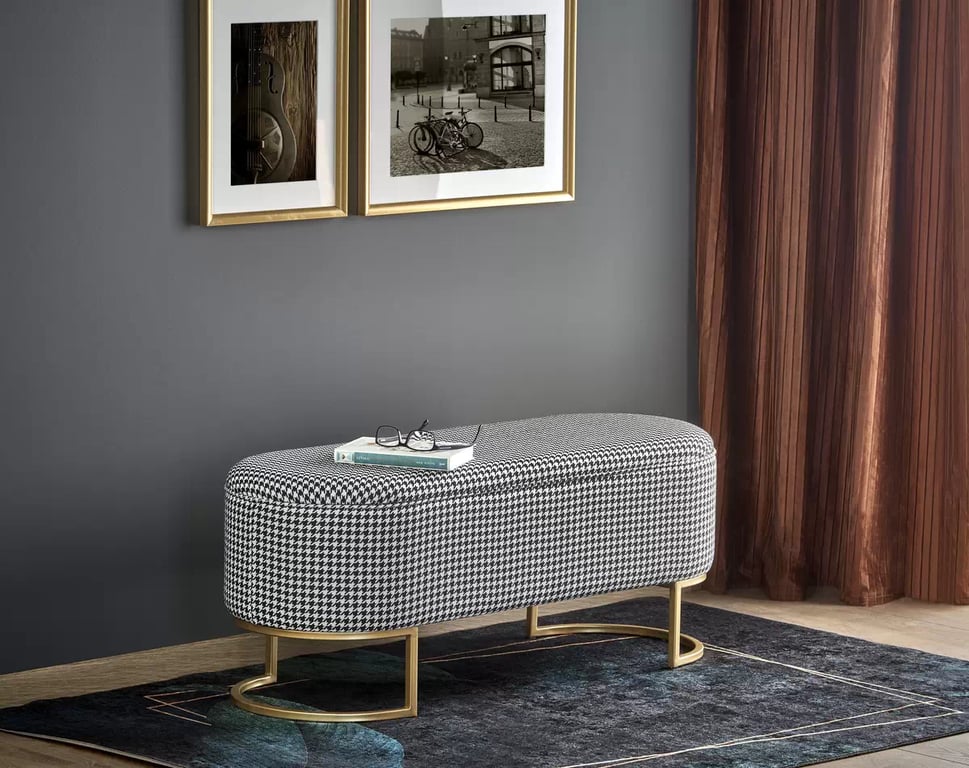 Bancă tapițată Harmony 105 cm cu spațiu de depozitare - pepită alb-negru / cadru auriu harmony lawka cu funcția pojemnika, negru / Alb / Žlutý