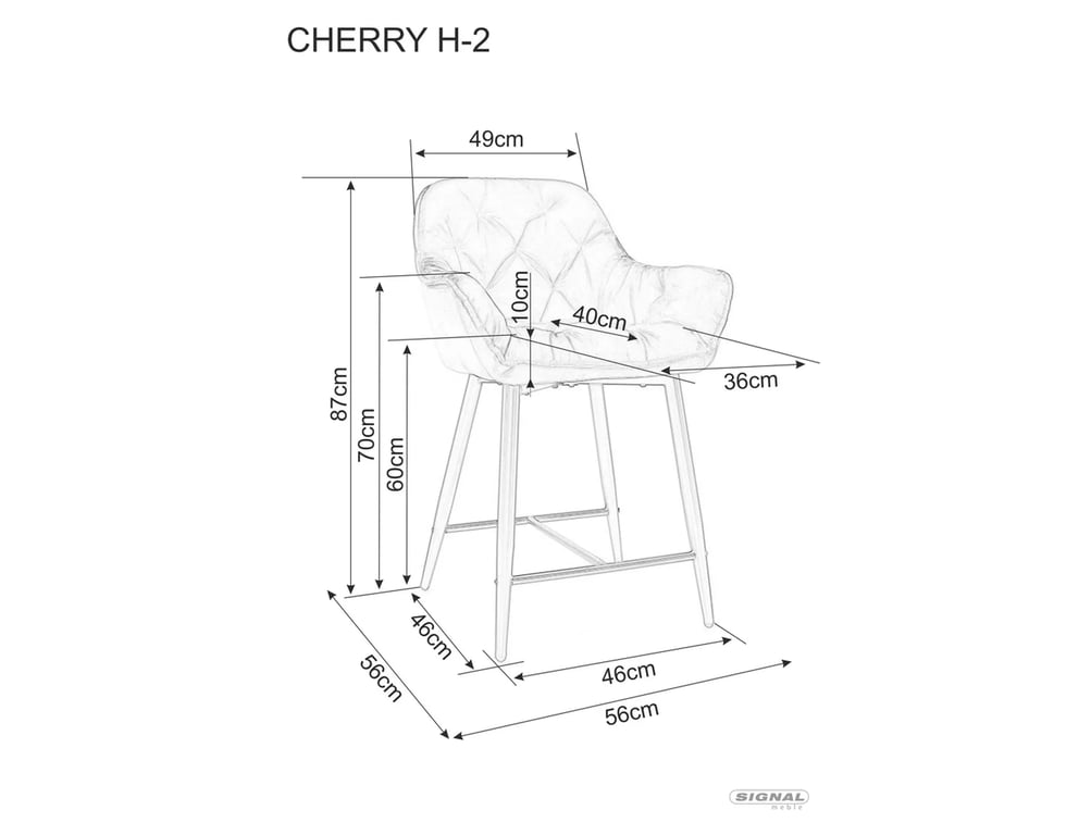 Barová Stolička CHERRY H -2 VELVET Čierny rám/šedý BLUVEL 14 Barová stolička z tapicerowanym siedziskiem cherry h-2 velvet - šedý / bluvel 14 / čierny nožičky