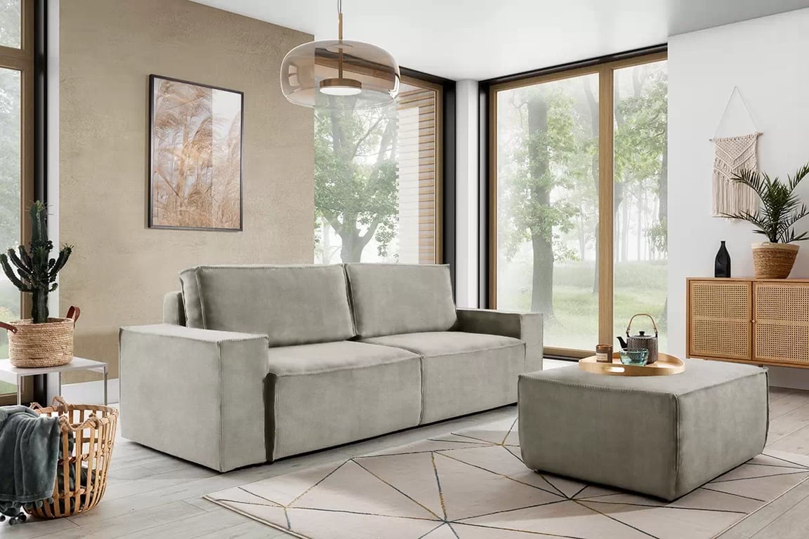 Pohovka Flabio s funkcí spaní - béžová tkanina Loft 02 Beige Gauč Flabio aranzacja