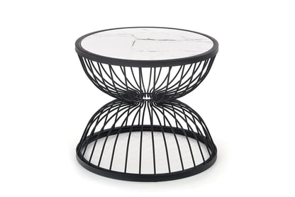 Măsuță cafea KIM - blat marmură albă / suport negru