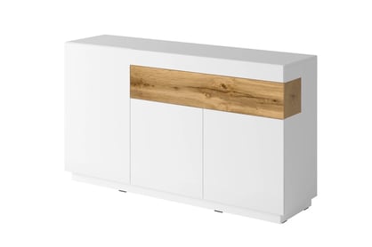 Comoda 3D Silke 247JGY43 alb / alb luciu - stejar wotan