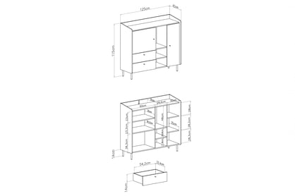 Comodă Wodi 125 cm cu sertare - eucalipt / dąb baltic dune Comoda Alessio 8 cu sertare 125 cm - eukaliptus / stejar olejowany