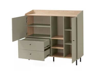 Comodă Wodi 125 cm cu sertare - eucalipt / dąb baltic dune Comoda Alessio 8 cu sertare 125 cm - eukaliptus / stejar olejowany