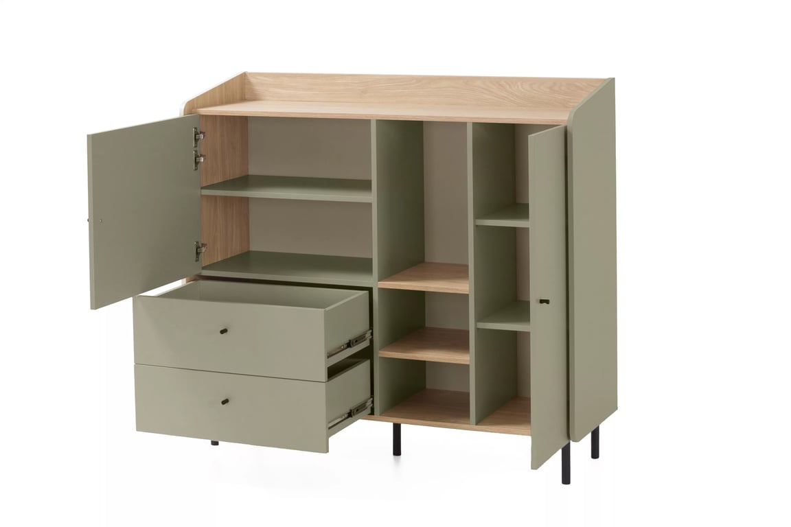 Comodă Wodi 125 cm cu sertare - eucalipt / dąb baltic dune Comoda Alessio 8 cu sertare 125 cm - eukaliptus / stejar olejowany