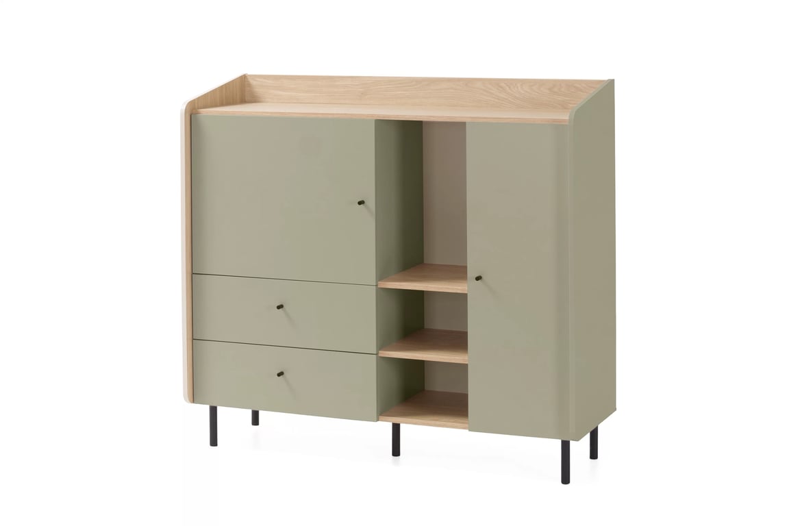 Comodă Wodi 125 cm cu sertare - eucalipt / dąb baltic dune Comoda Alessio 8 cu sertare 125 cm - eukaliptus / stejar olejowany