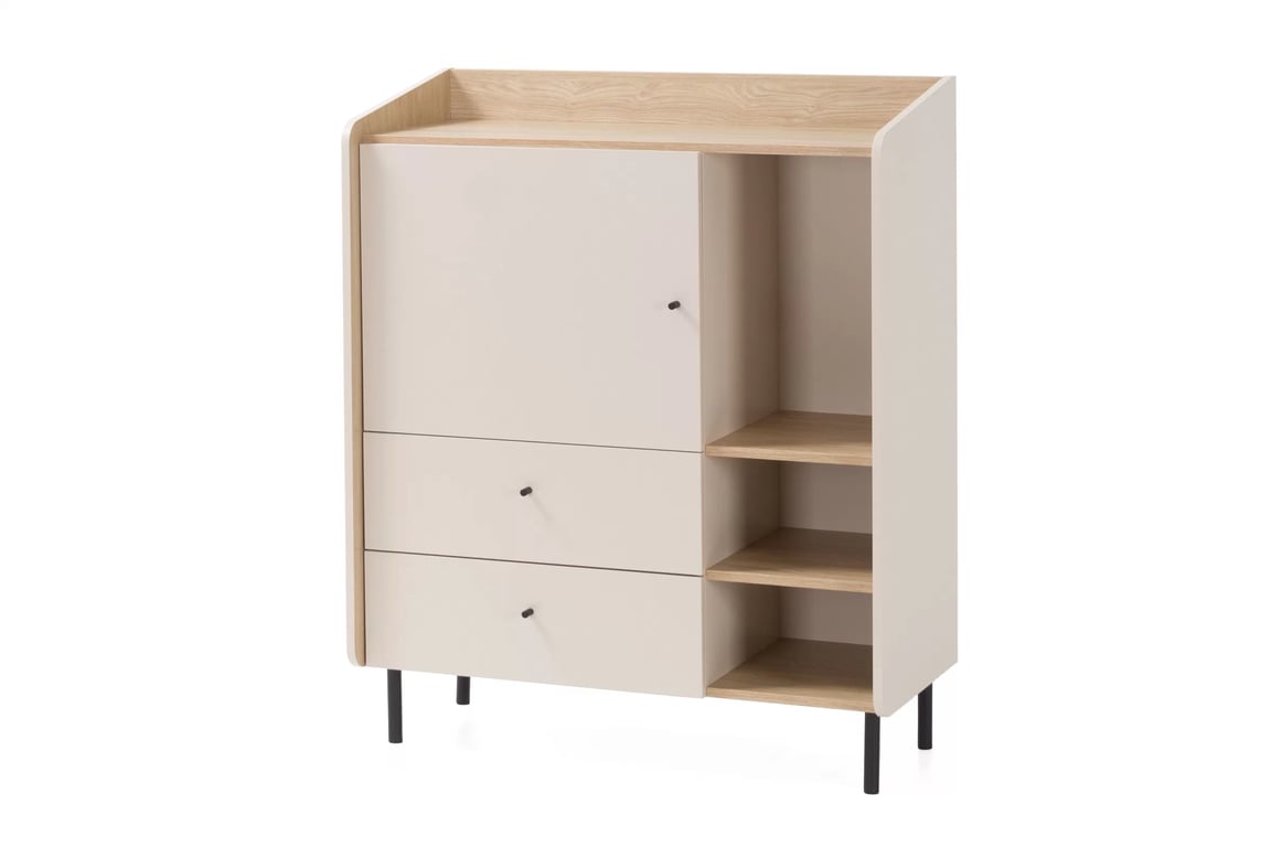 Comodă Wodi 95 cm cu sertare - bej nisipiu / dąb olejat Comoda Alessio 9 cu sertare 95 cm - bej nisipiu  / stejar olejowany