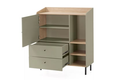 Comodă Wodi 95 cm cu sertare - eucalipt / dąb baltic dune Comoda Alessio 9 cu sertare 95 cm - eukaliptus / stejar olejowany