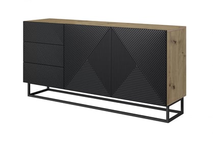 Comoda 167 cm Asha cu baza metalică - artizanală / negru mat