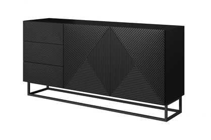 Comoda Asha 167 cm cu sertare și picioare metalice – negru mat