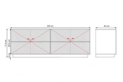 Asha komód 200 cm - matt fehér Komod Asha 200 cm z ryflowanym frontem - matt fehér