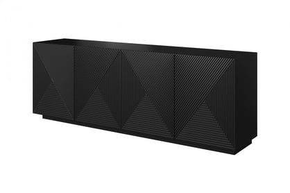 Comodă Asha 200 cm cu față canelată - negru mat