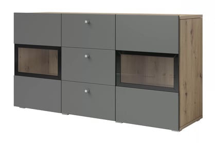 Komoda Baros 132 cm se zásuvkami - dub artisan / šedý mat