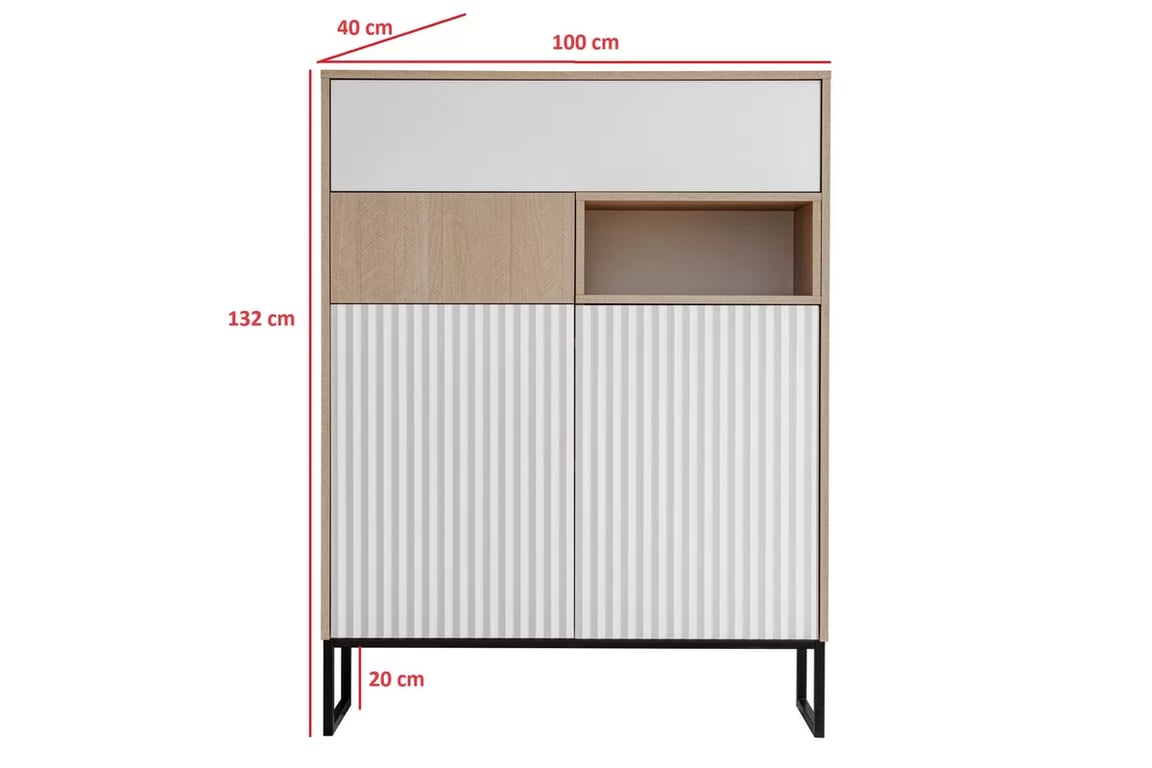 Bliwon komód 100 cm fiókokkal - skandináv halszálka / fehér matt Komód Bliwon K01 fiokokkal 100 cm - jodelka scandi / fehér mat