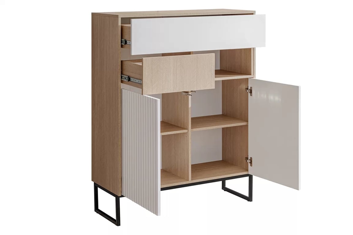 Bliwon komód 100 cm fiókokkal - skandináv halszálka / fehér matt Komód Bliwon K01 fiokokkal 100 cm - jodelka scandi / fehér mat