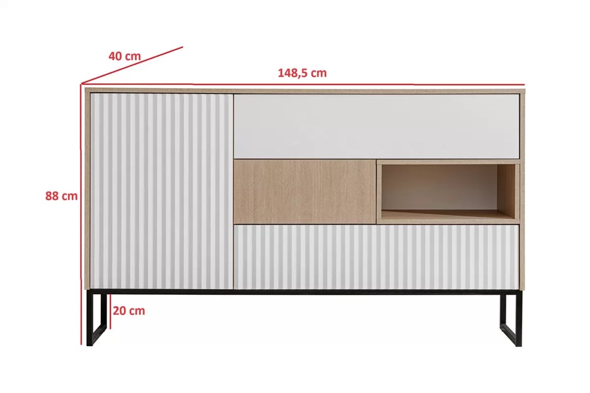 Komoda Bliwon K03 so zásuvkami 149 cm - jedľa scandi / biely mat Komoda Bliwon K03 so zásuvkami 149 cm - jodelka scandi / biely mat