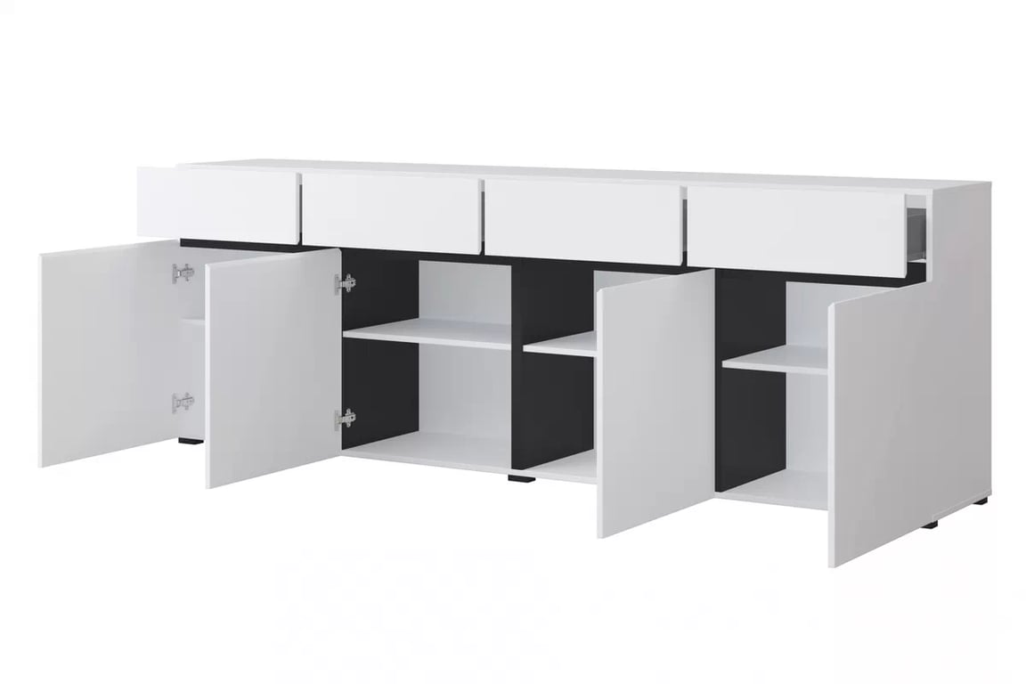 Komoda Gramon 225 cm se zásuvkami - bílá / černá Komoda Cross 25 s zásuvkami 225 cm - bílý / černý