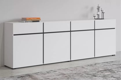 Komoda Gramon 225 cm se zásuvkami - bílá / černá Komoda Cross 25 s zásuvkami 225 cm - bílý / černý