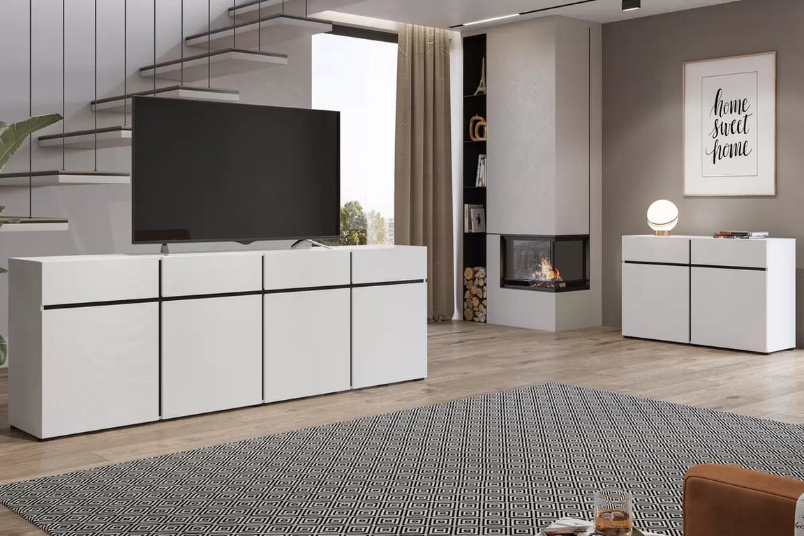 Komoda Gramon 225 cm se zásuvkami - bílá / černá Komoda Cross 25 s zásuvkami 225 cm - bílý / černý