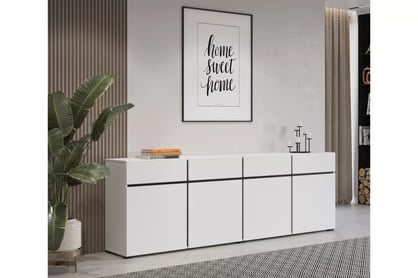 Komoda Gramon 225 cm se zásuvkami - bílá / černá Komoda Cross 25 s zásuvkami 225 cm - bílý / černý