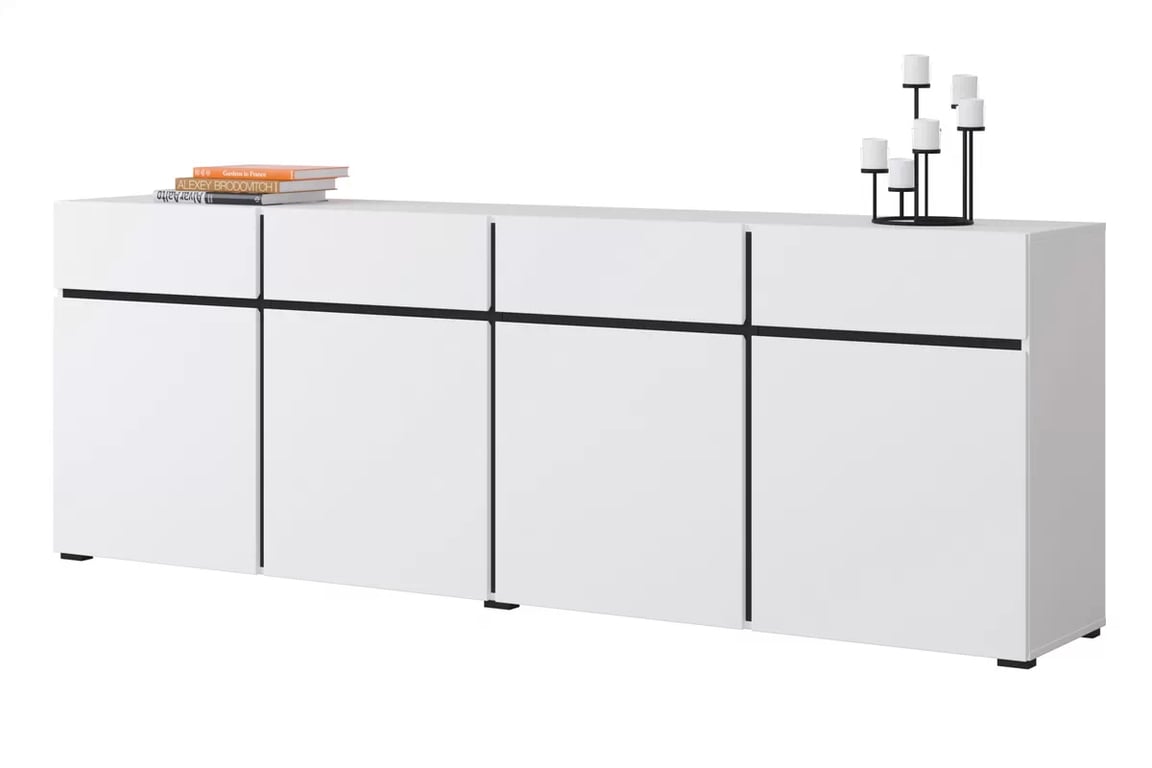 Komoda Gramon 225 cm se zásuvkami - bílá / černá Komoda Cross 25 s zásuvkami 225 cm - bílý / černý
