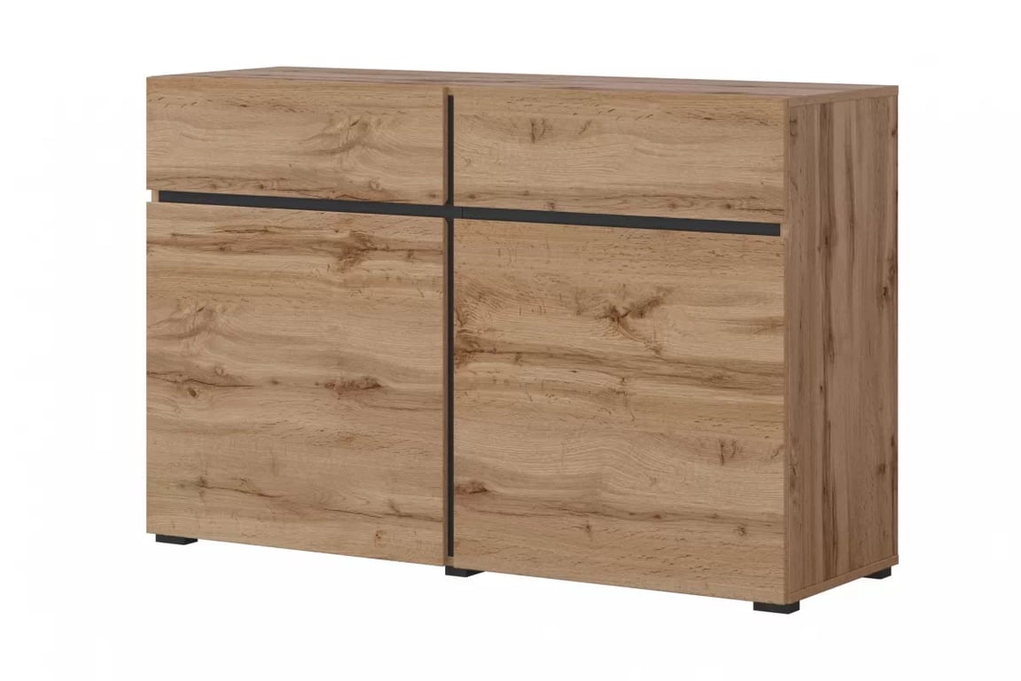 Komoda Gramon 119 cm se zásuvkami - dub wotan / černá Komoda Cross 45 s zásuvkami 119 cm - Dub wotan / Černý